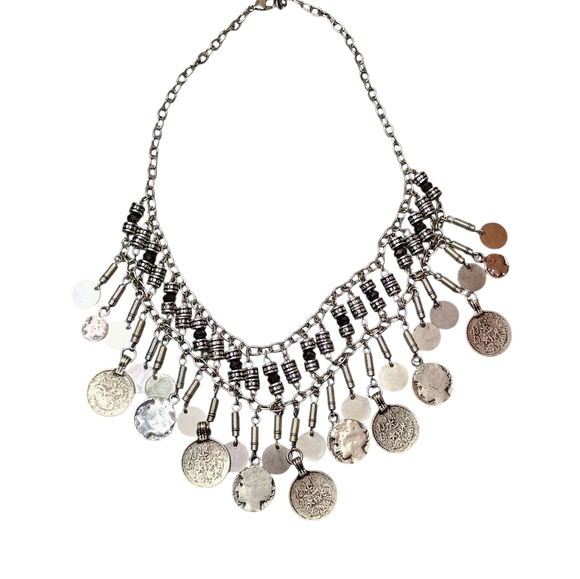 May O' Jewelry - NWT May O' Silver Coin Charm Beaded Necklace Boho Gypsy Festival Style